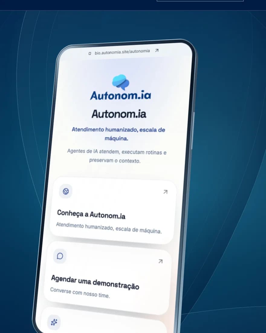 Página do Autonom.ia Bio aberta no celular