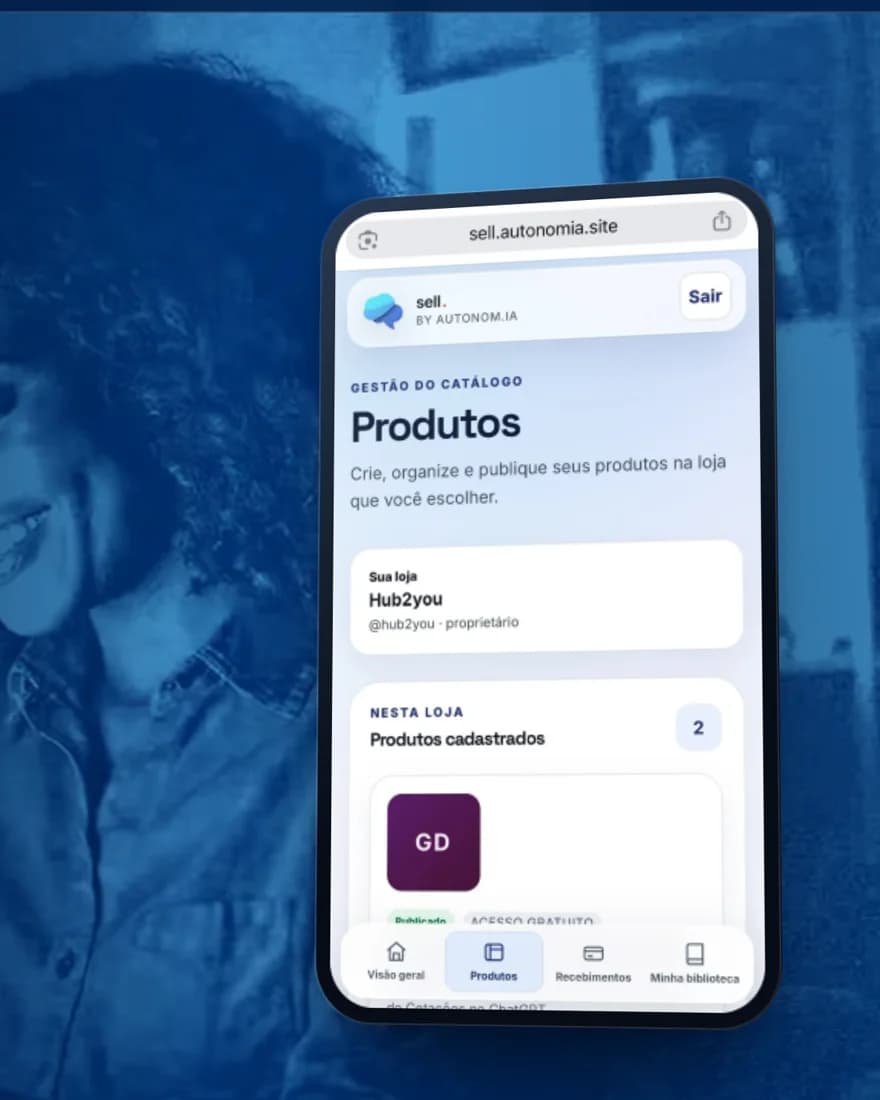 Loja do Autonom.ia Sell aberta no celular